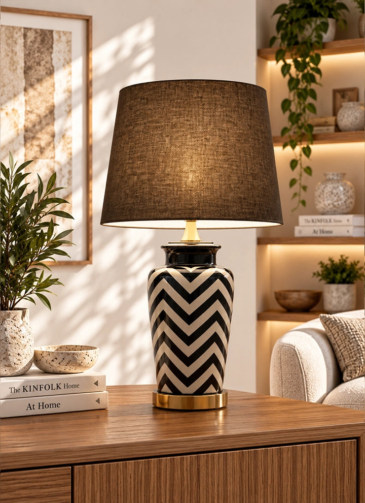 Modern Zigzag Style Ceramic Table Lamp (Pair)