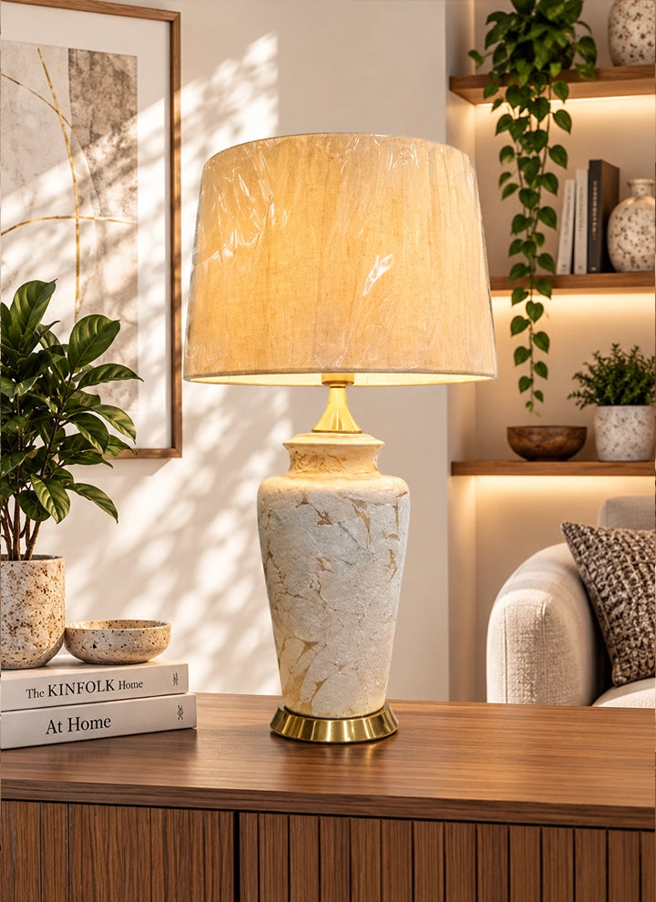 Textured Gold & Cream Ceramic Lamp (Pair)