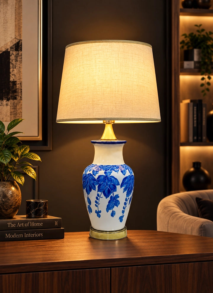Blue & White Floral Ceramic Lamp (pair)