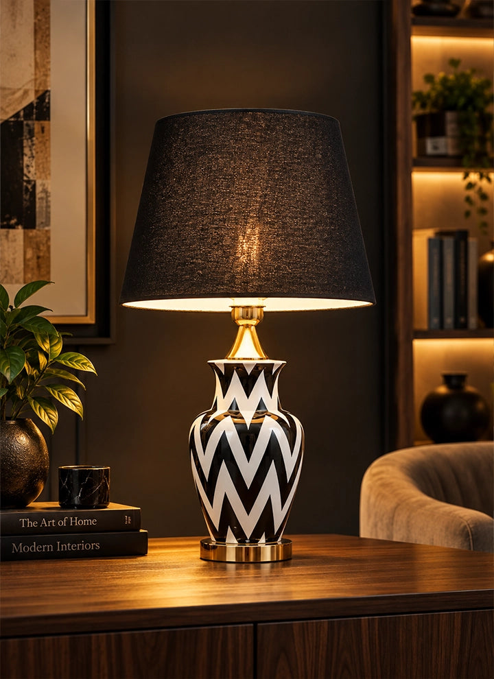 Monochrome Chevron Artisan Ceramic Lamp (Pair)