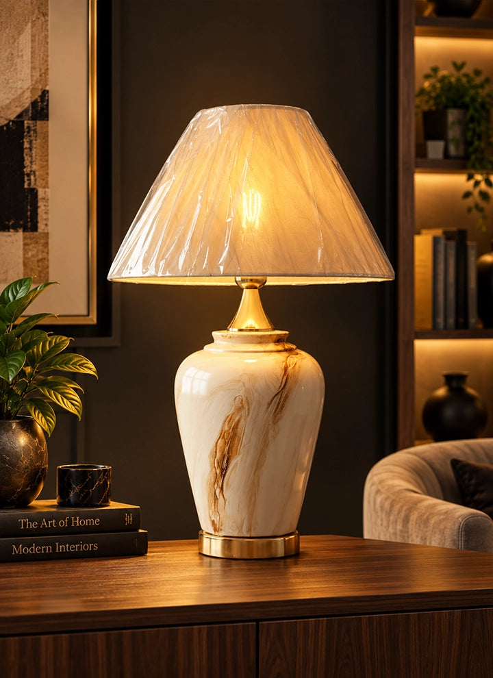 Botanical Hand-Painted Ceramic Lamp (Pair)