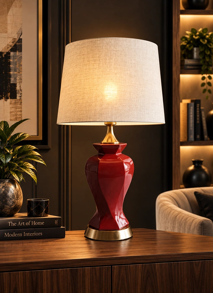 Crimson Twist Modern Ceramic Lamp (Pair)