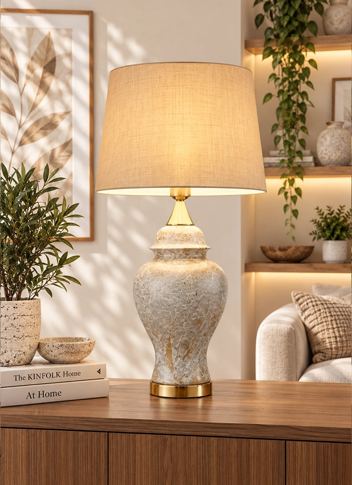 Marbled Gold-Vein Ceramic Table Lamp (Pair)