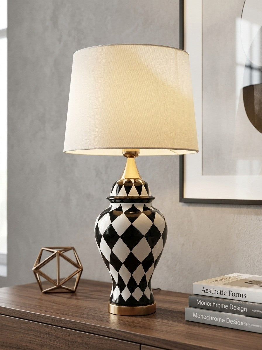 Dimlight Monochrome Harlequin Ceramic Table Lamp | Modern Geometric Decor