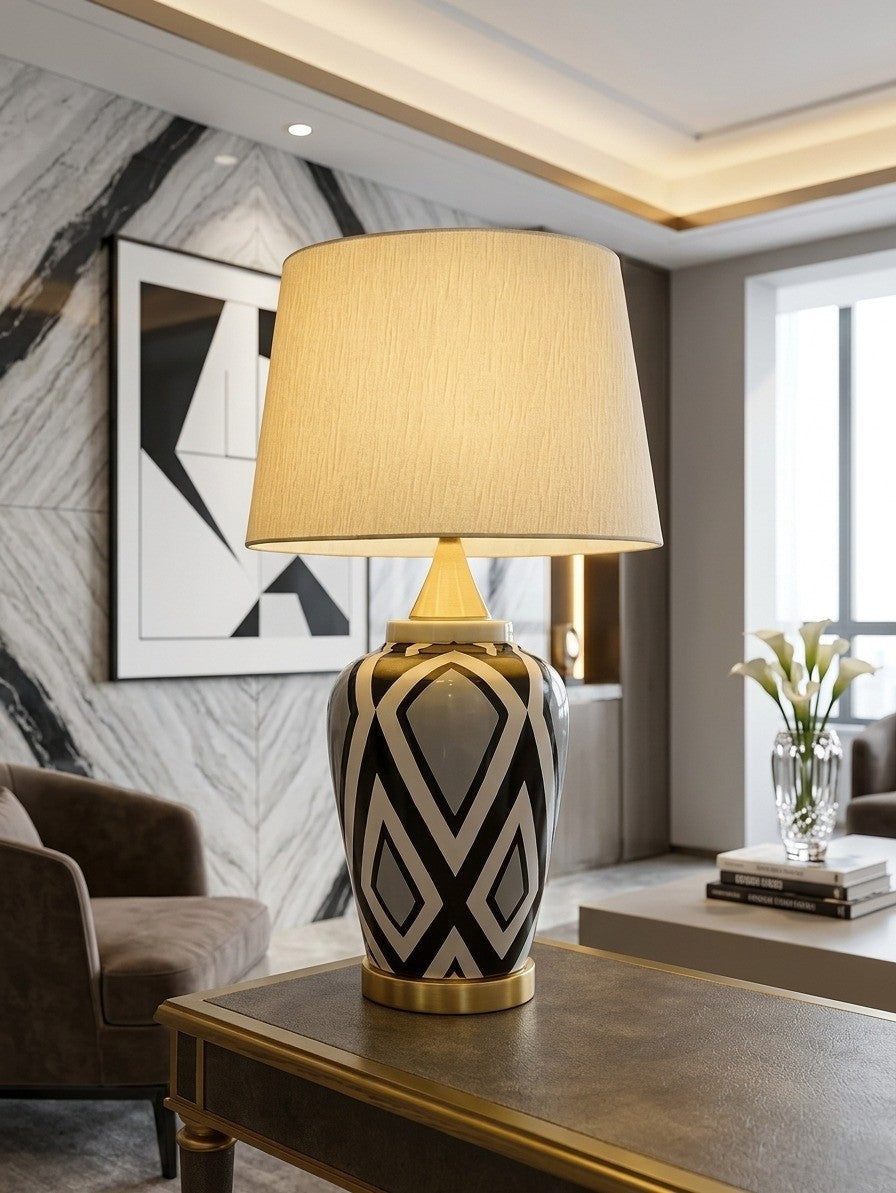 Dimlight Modern Geometric Ceramic Table Lamp | Contemporary Monochrome Home Decor