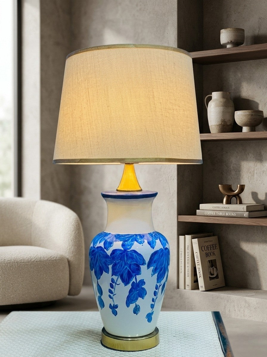 Dimlight Blue & White Floral Ceramic Table Lamp | Artisan Hand-Painted Decor