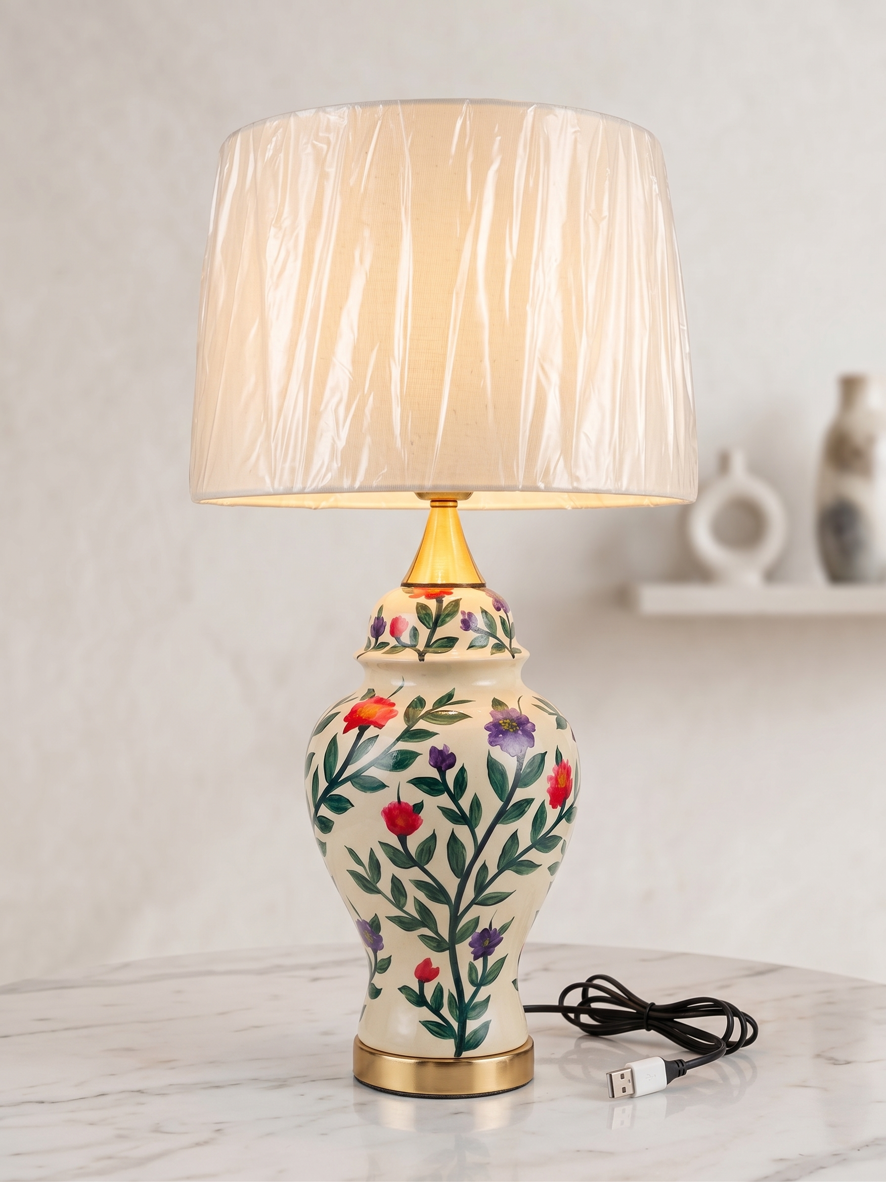 Floral Muse Hand-Painted Ceramic Lamp