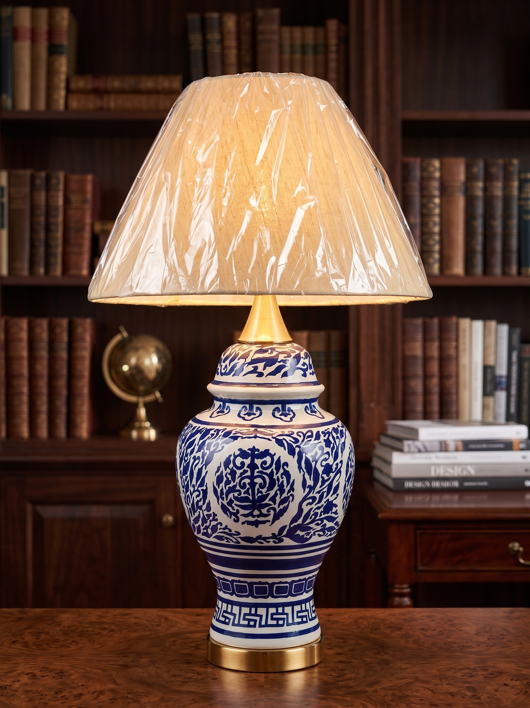 Vintage Library Scrollwork Ceramic Lamp