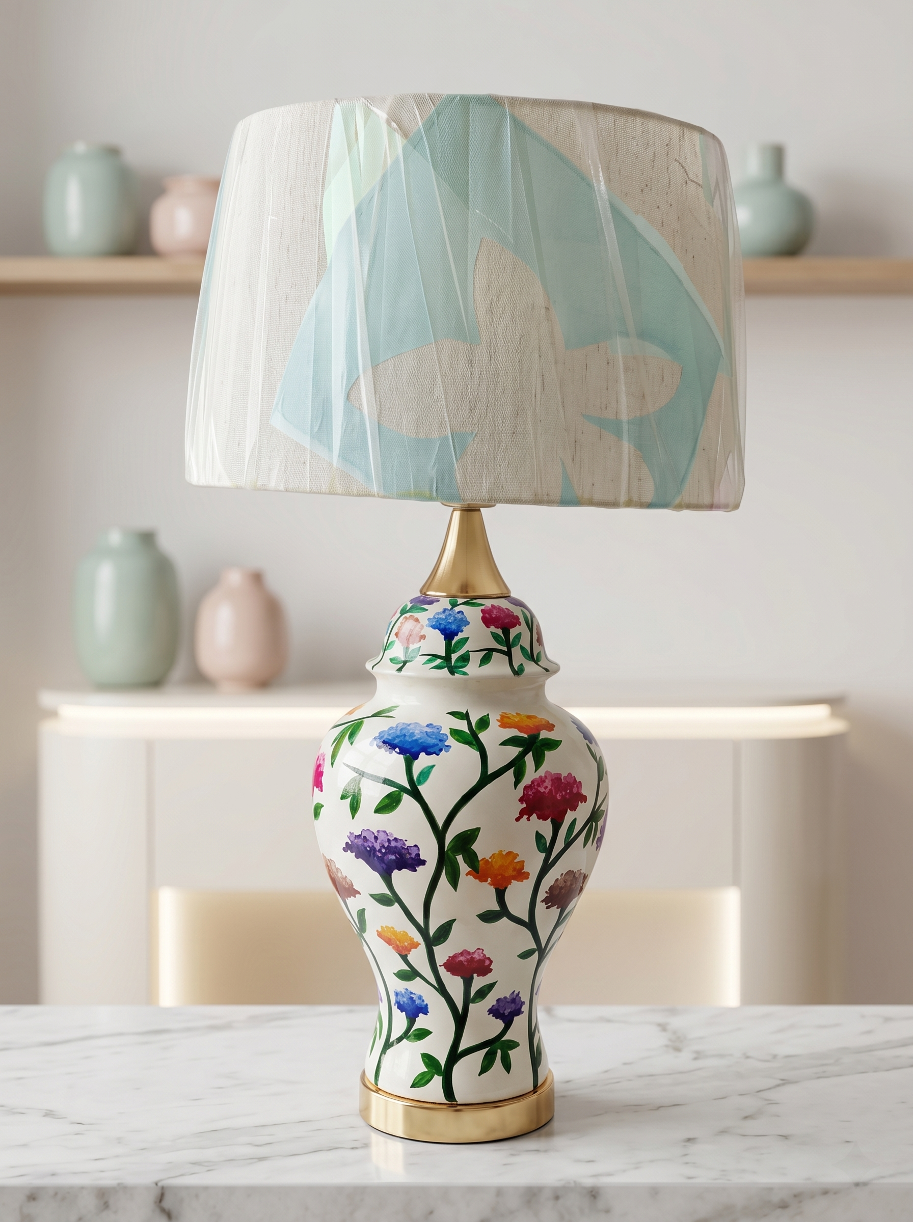 Vibrant Floral Vines Hand-Painted Ceramic Lamp