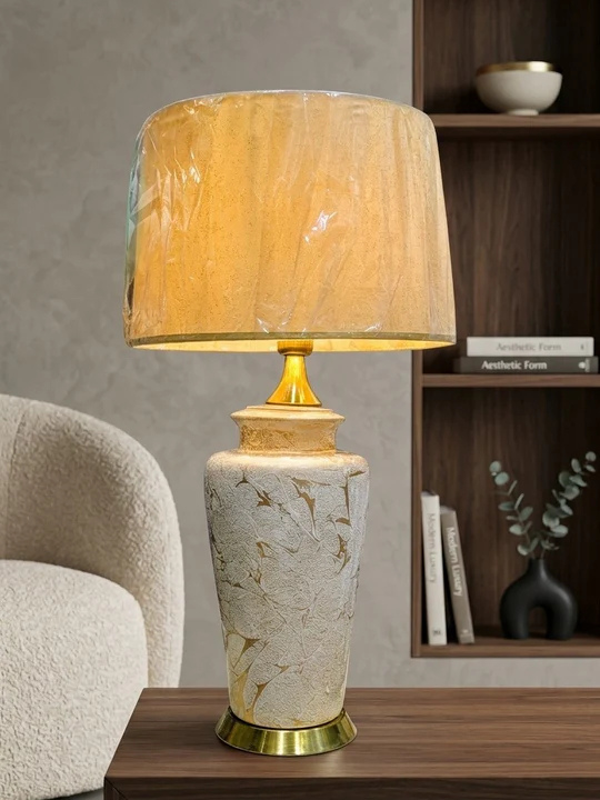 Dimlight Textured Gold & Cream Ceramic Table Lamp | Luxury Modern Home Decor
