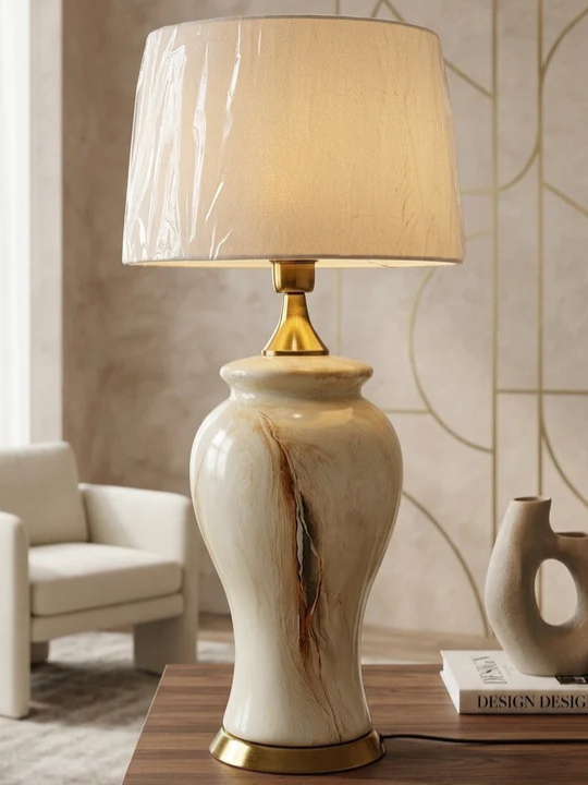 Dimlight Elegant White Floral Ceramic Table Lamp | Hand-Painted Botanical Lighting
