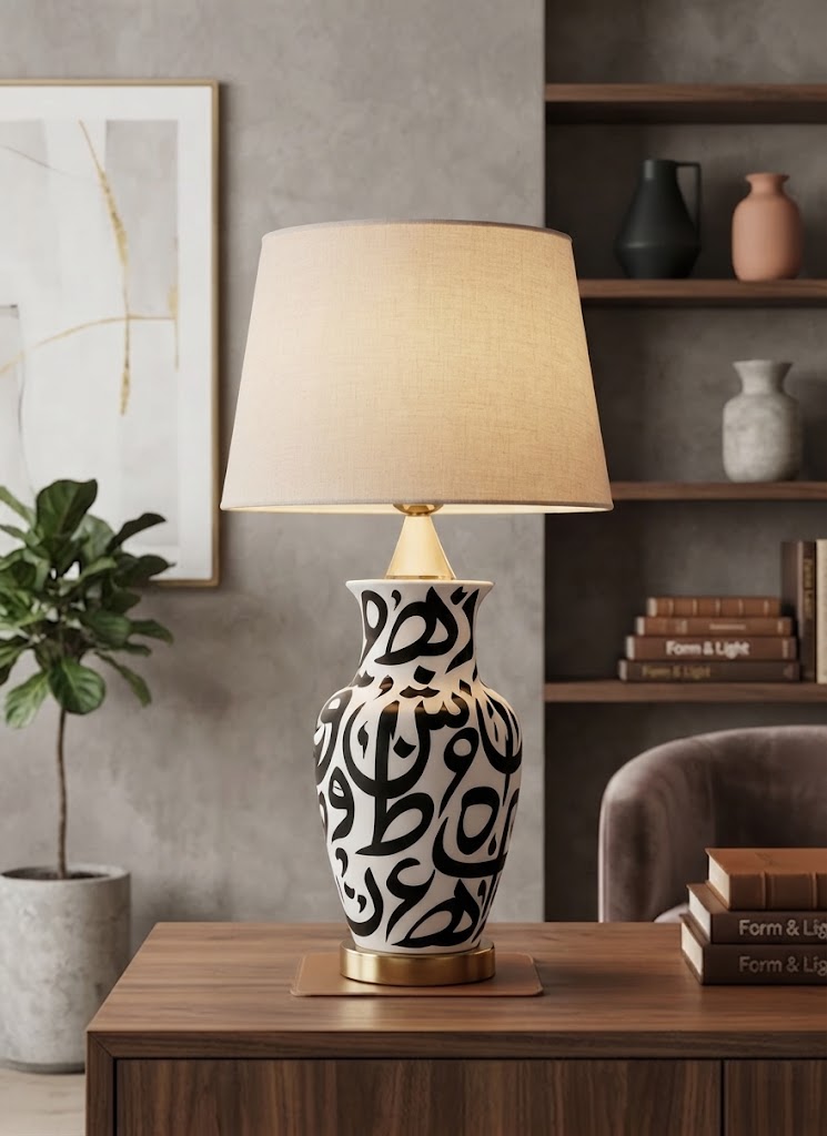 Arabic Calligraphy Ceramic Table Lamp (Pair)